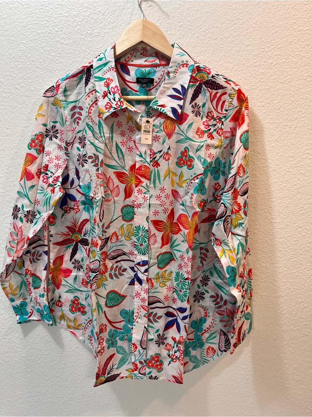Talbots White Floral Multicolor Button-Front Shirt